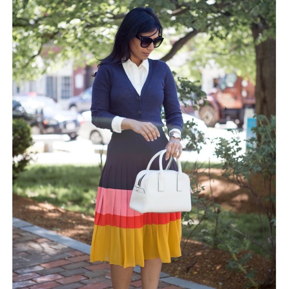 🌈 Ann Taylor, Striped Colorblock Pleated Midi Skirt - Picture 12 of 16